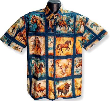 Horses Hawaiian Shirt- Made in USA- 100% Cottonn